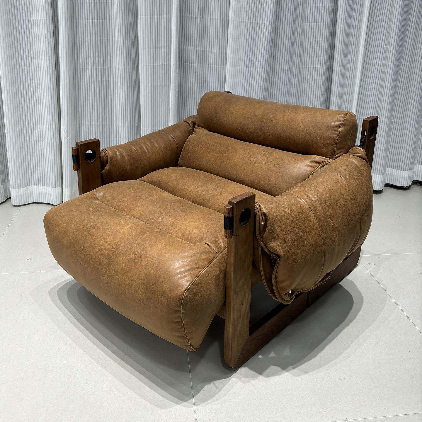 复古皮质懒人沙发可躺可睡小沙发客厅卧室角落单人沙发阳台休闲椅