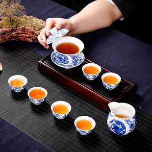 景德镇纯手工手绘青花釉下彩茶具套装茶壶公道杯主人杯整套茶具