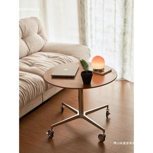 北欧全实木咖啡工作桌不锈钢洽谈桌可升降移动茶几灵动岛圆桌边几