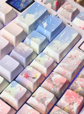 缤纷玫瑰侧刻透光热升华键帽适配于hi75/hi8磁轴wooting客制化