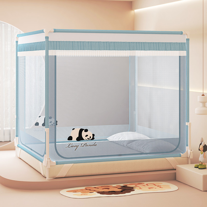 2025新款A类婴儿防摔蚊帐家用卧室儿童纹帐围栏二合一全底防掉床