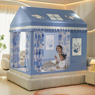 2026年新款A类遮光床帘三开门城堡坐床蚊帐防尘儿童防摔家用1.8米