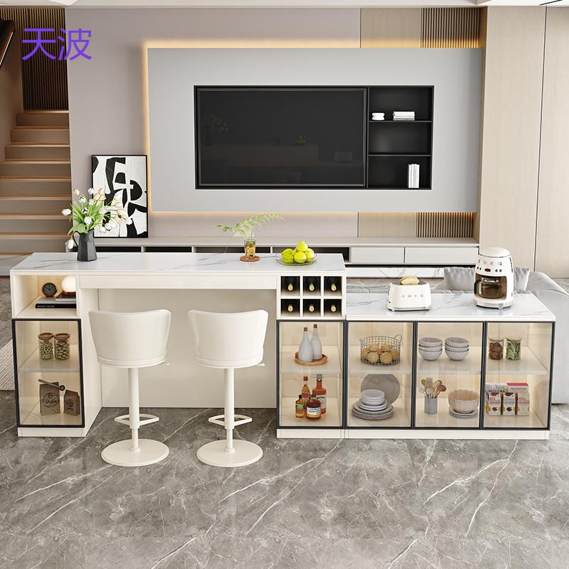 Rtd轻奢吧台桌现代简约家用客厅岩板小户型中岛台餐桌实木隔断柜