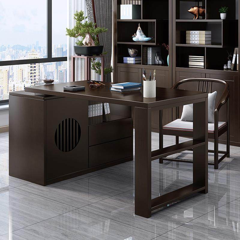 新中式实木书桌现代简约书房家具套装组合一字板家用办公电脑桌子