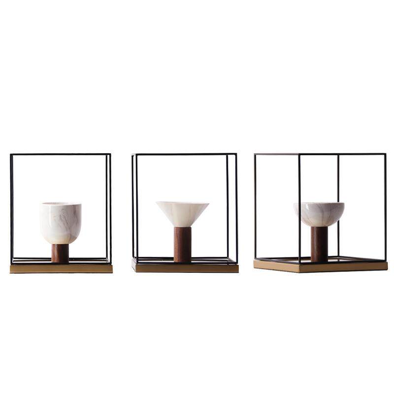 宋氏美学新中式简约金属几何抽象摆件客厅玄关样板房软装艺术摆件