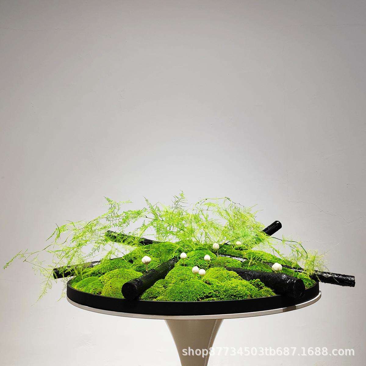 新中式转盘中间摆花酒店酒楼大圆桌装饰桌花永生苔藓盆景餐桌摆台