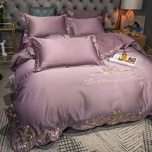 2U8K奢华欧式纯棉四件套婚庆大红色刺绣被套轻奢结婚床上