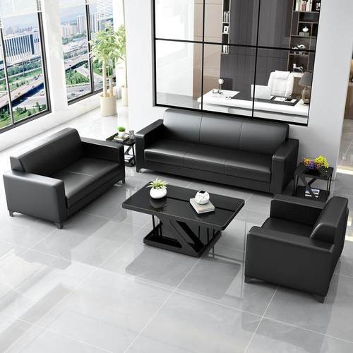 办公沙发茶几组合现代简约商务会客接待办公室三人位皮艺沙发