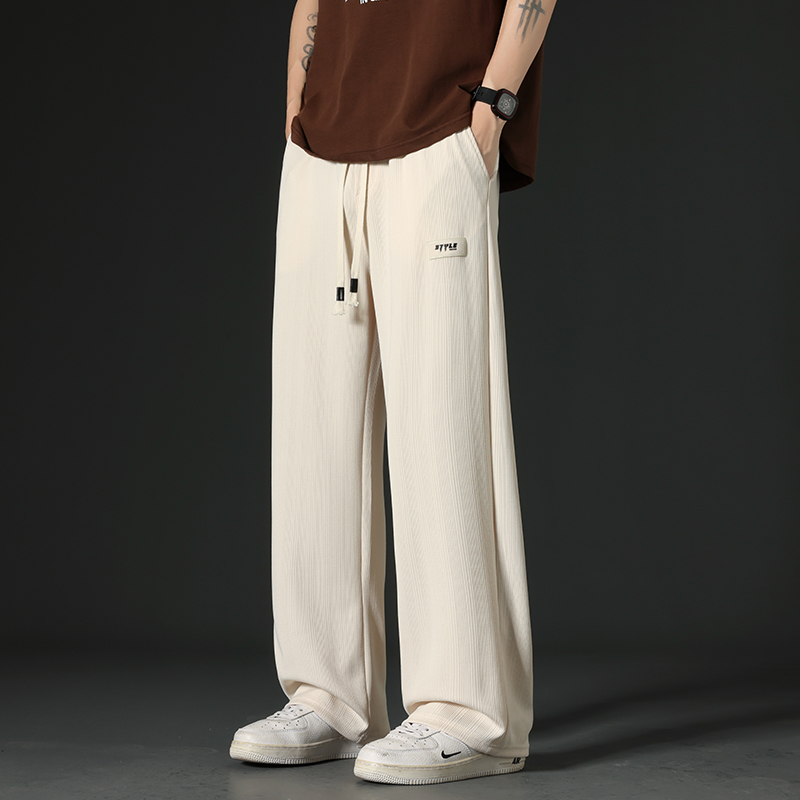跨境夏季男士休闲直筒长裤宽松阔腿裤针织薄款运动卫裤垂感男女裤