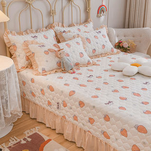 2022新款全棉夹棉小清新榻榻米床盖纯棉加厚绗缝床单炕铺盖三件套