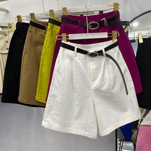 卡其色工装短裤女宽松夏天大码外穿松紧高腰a字五分阔腿休闲中裤