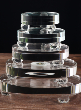 水晶底座托不发光圆形桌面摆件琉璃佛像舍利塔佛塔底座八吉祥图案