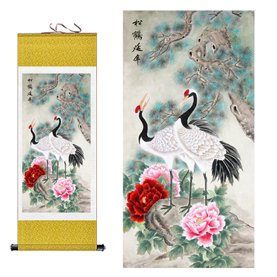 花鸟画松鹤图挂画百鹤呈祥卷轴画松鹤延年丝绸画客厅装饰画礼品画