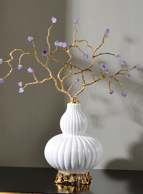 欧式美式葫芦紫水晶配铜配陶瓷摆件 客厅玄关乔迁送礼饰品摆设品