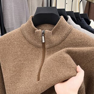 特别厚实保暖~不起球~加绒加厚毛衣男冬季打底衫拉链半高领针织衫