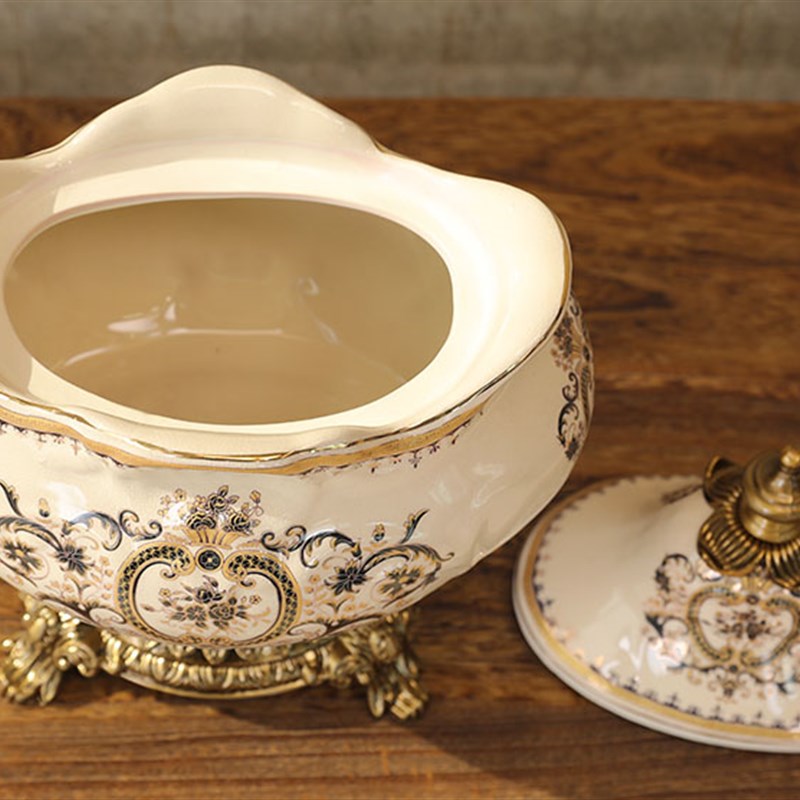 别墅样板房装饰储物罐 杂物零食钥匙收纳罐 欧式美式合金陶瓷摆件