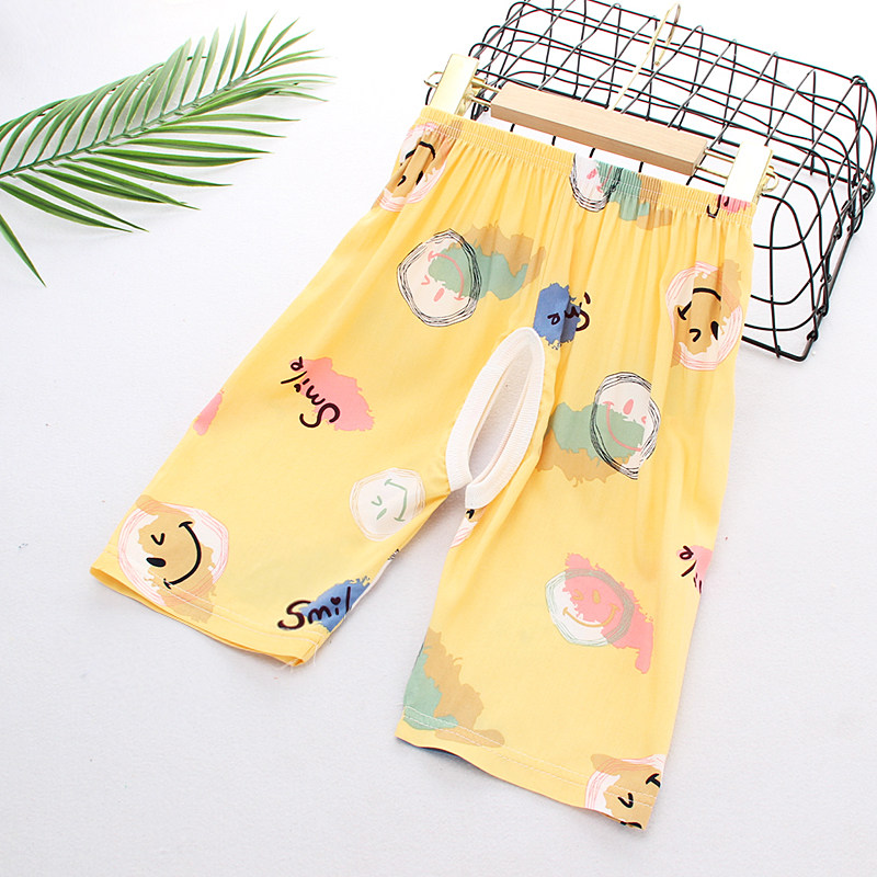 夏季儿童开档七分裤子男女宝宝小孩子漏档中裤棉绸超薄款123岁