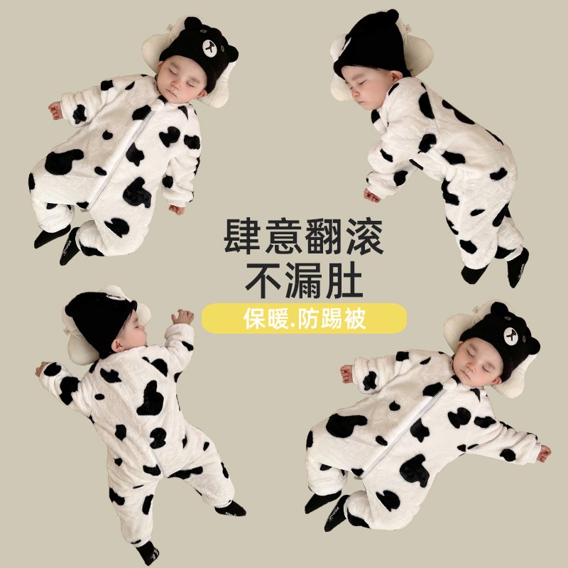 婴儿睡袋防踢被睡衣秋冬加厚法兰绒连体珊瑚绒宝宝分腿儿童家居服