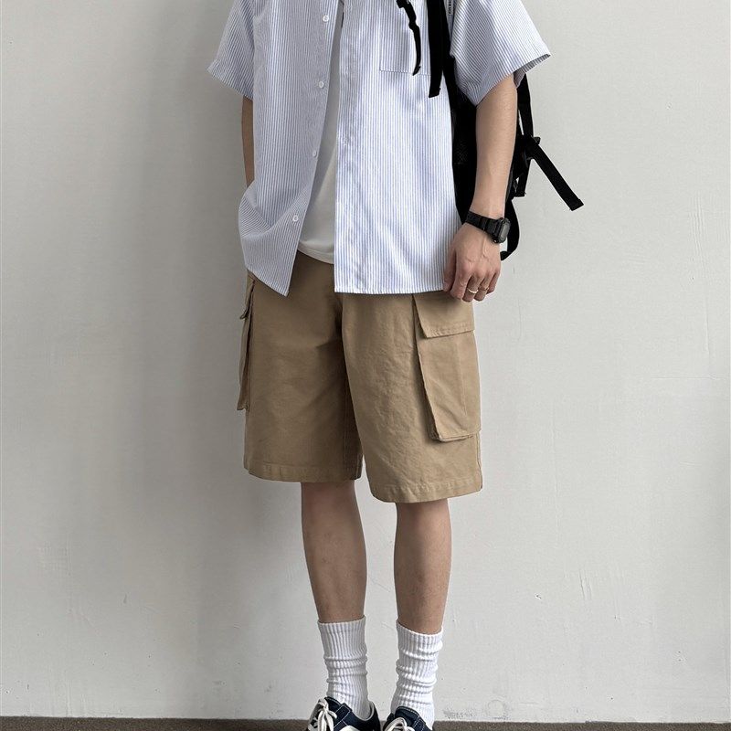 ONUN 复古水洗棉质工装短裤多口袋百搭休闲松紧腰宽松直筒五分裤,男装,短裤,淘宝优惠券,粉丝福利购,淘宝优惠卷