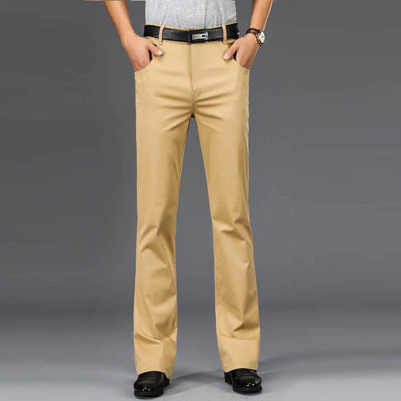 春秋薄款男装微喇叭休闲长裤 卡其色弹力裤高腰宽松男喇叭休闲裤,男装,休闲裤,淘宝优惠券,粉丝福利购,淘宝优惠卷