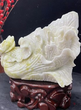 天然蓝田玉白菜摆件家居玄关客厅酒柜电视柜办公室装饰品礼品摆设