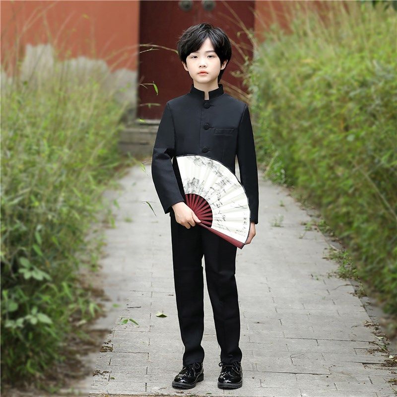 男童中山装儿童民国风学生服装五四青年装白色校服男孩套装演出服