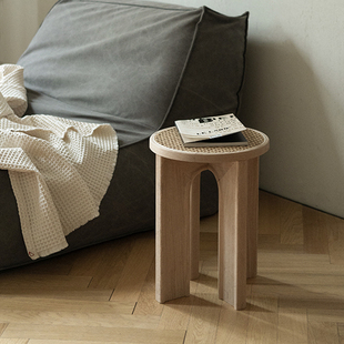 山隐造物斯卡帕圆凳黑胡桃藤编边几全实木北欧简约梳妆凳小餐凳