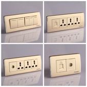 泰力开关面板118型900系列香槟金两插加开关多功能插座四位十孔