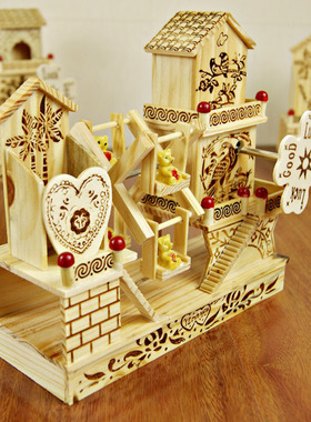 精品礼品 别墅塔楼风车 田园木质风车摆件 居家摆设元旦圣诞厂家