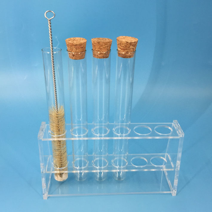 试管套装20*150/25*150/30*200玻璃试管+6孔有机试管架机油展示架