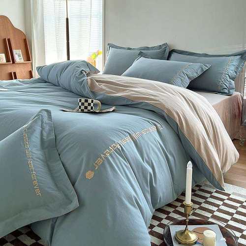 A类母婴级全棉水洗棉四件套刺绣纯棉四件套被套可裸睡床上用品