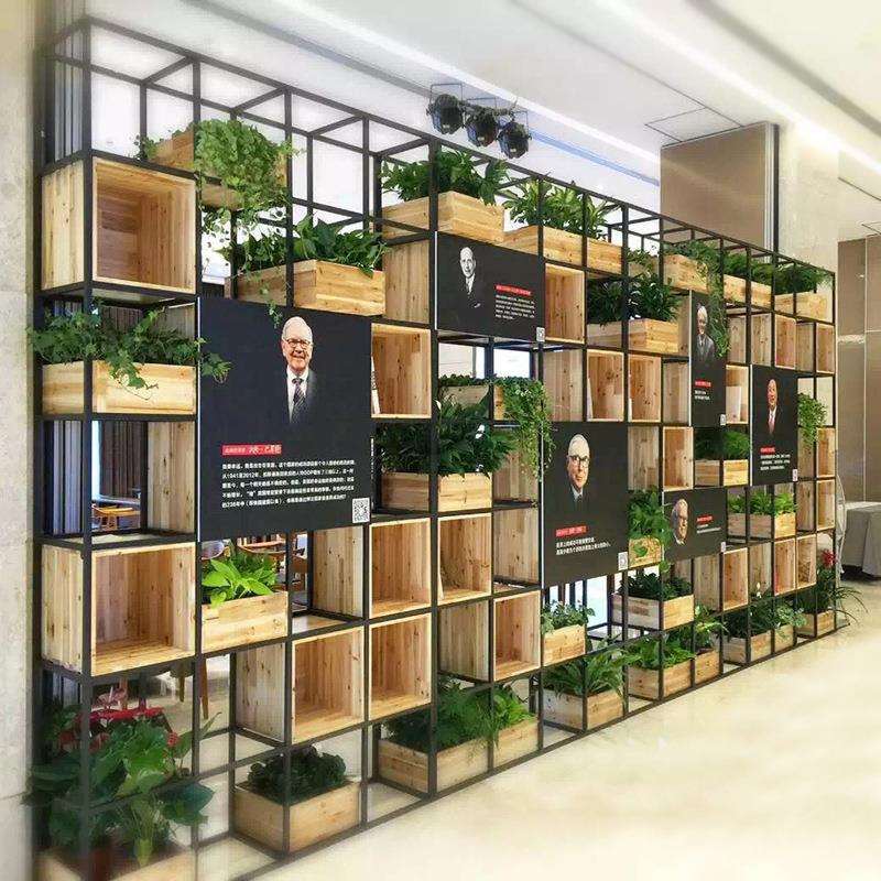办公室loft工业风置物架铁艺书架屏风隔断墙多层实木落地展示架