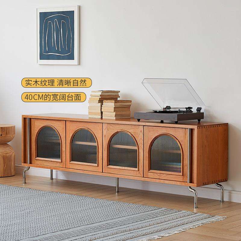 庄里家具复古北欧创意实木电视柜组合墙边柜客厅小户型樱桃木中古