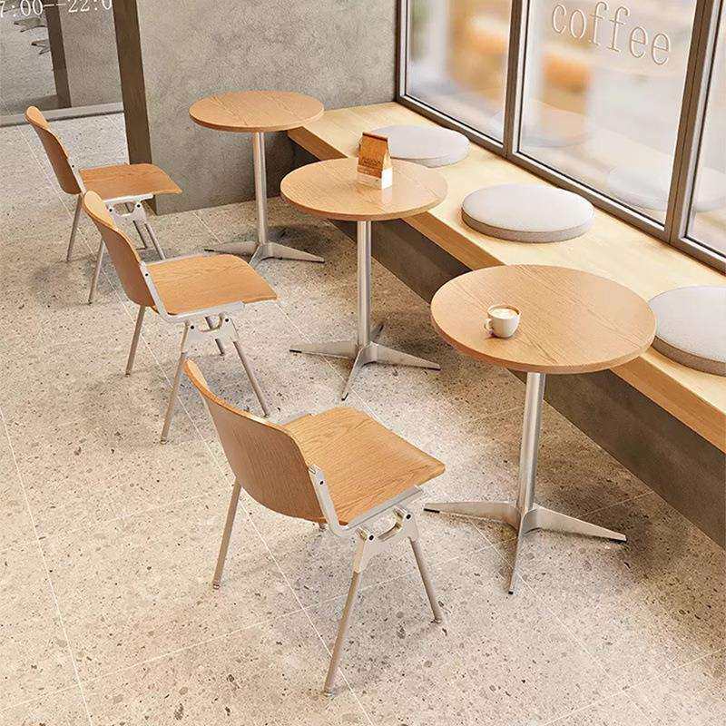 原木风咖啡厅海洋板桌椅组合网红奶茶店甜品店商用方型餐桌椅子