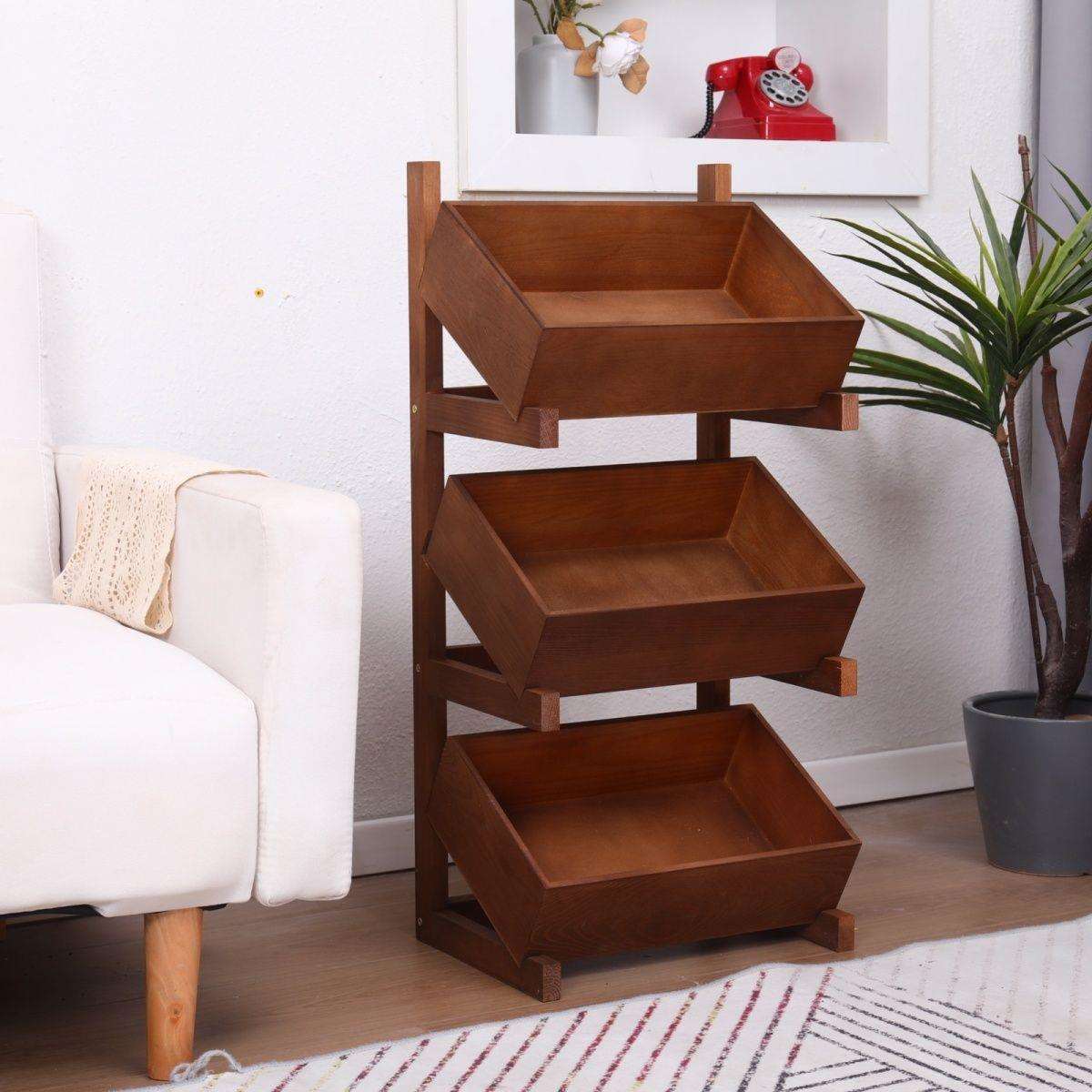 实木三层置物架落地式厨房多层杂物家用收纳蔬菜客厅卧室置物架