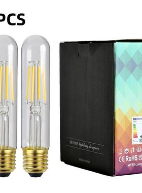 2个装T28试管灯LED灯丝灯泡120V4WE26底座4000K中性光复古灯泡