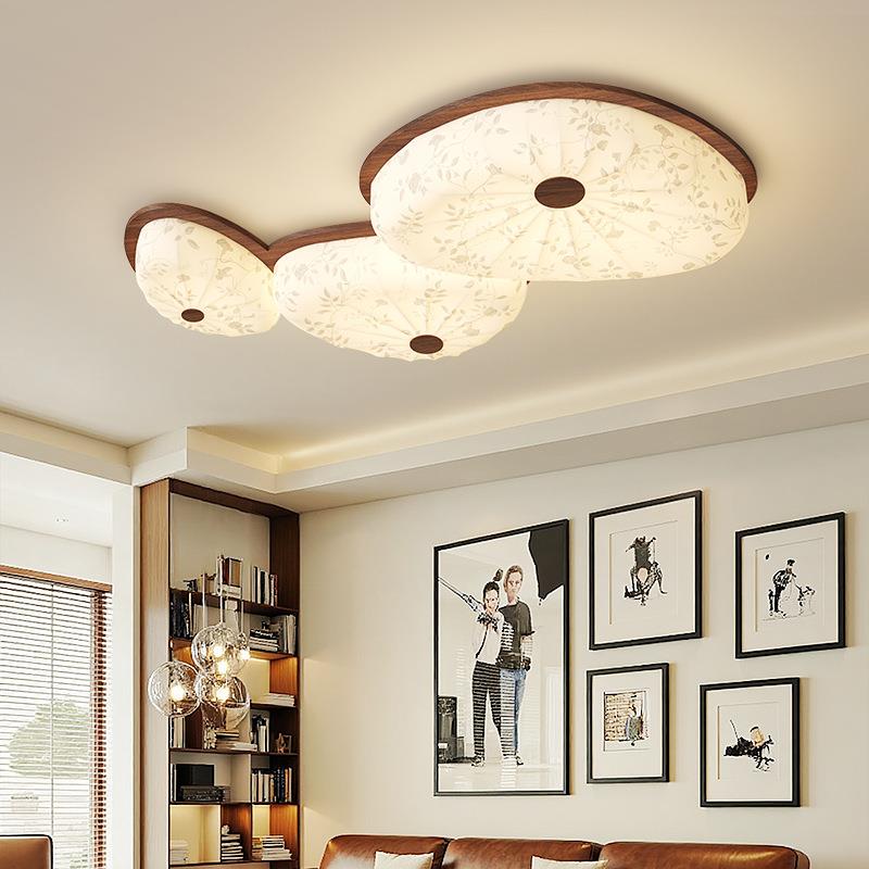 法式中古风吸顶灯宋氏美学客厅主灯胡桃木色新中式主卧室荷叶灯具