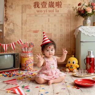 新生婴儿满月百天摄影创意写真0-3周岁男女宝宝电子照片ai精修图