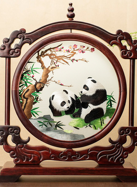 手工苏绣摆件双面刺绣工艺品新中式桌面办公室装饰台屏中国风礼物