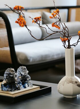 新琉璃狮子装饰盒瓶盘茶几样板间售楼处书房饰品