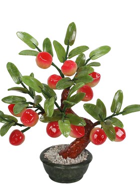 玉石仙桃寿桃树盆景祝寿蟠桃装饰品客厅电视柜