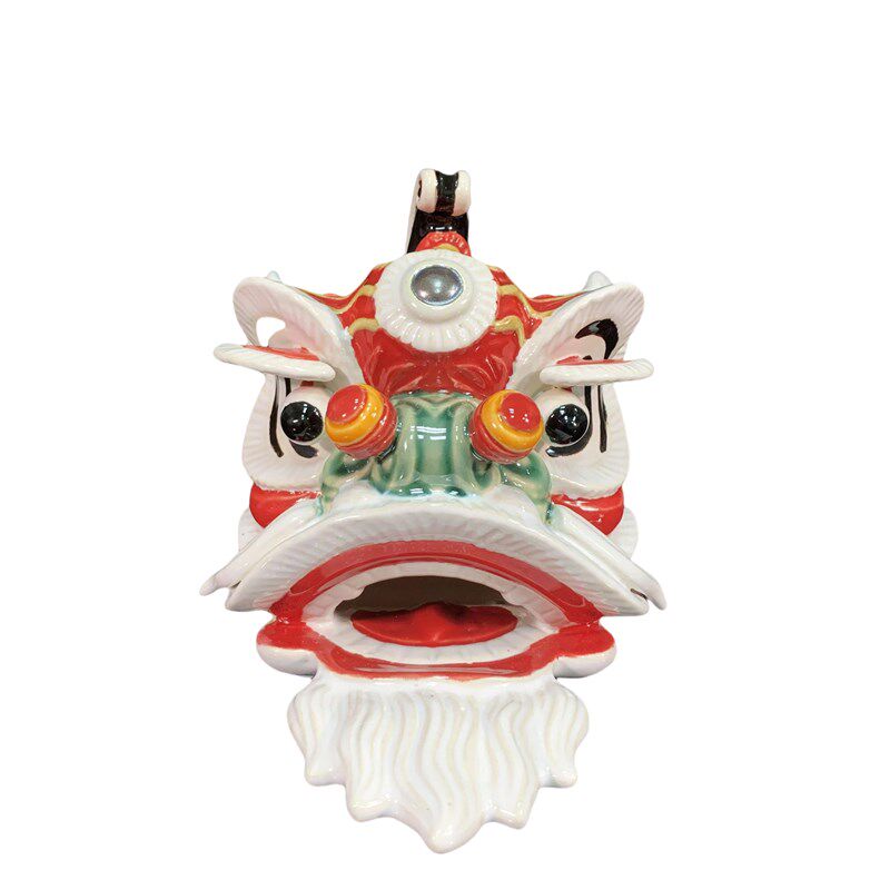 醒狮狮头石湾陶瓷特色舞狮装饰品酒店饭店新创意工艺品图片