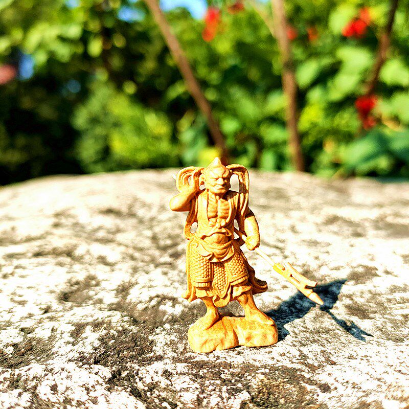 木雕千里眼顺风耳厘米黄杨木手工雕刻妈祖的左右护法神像