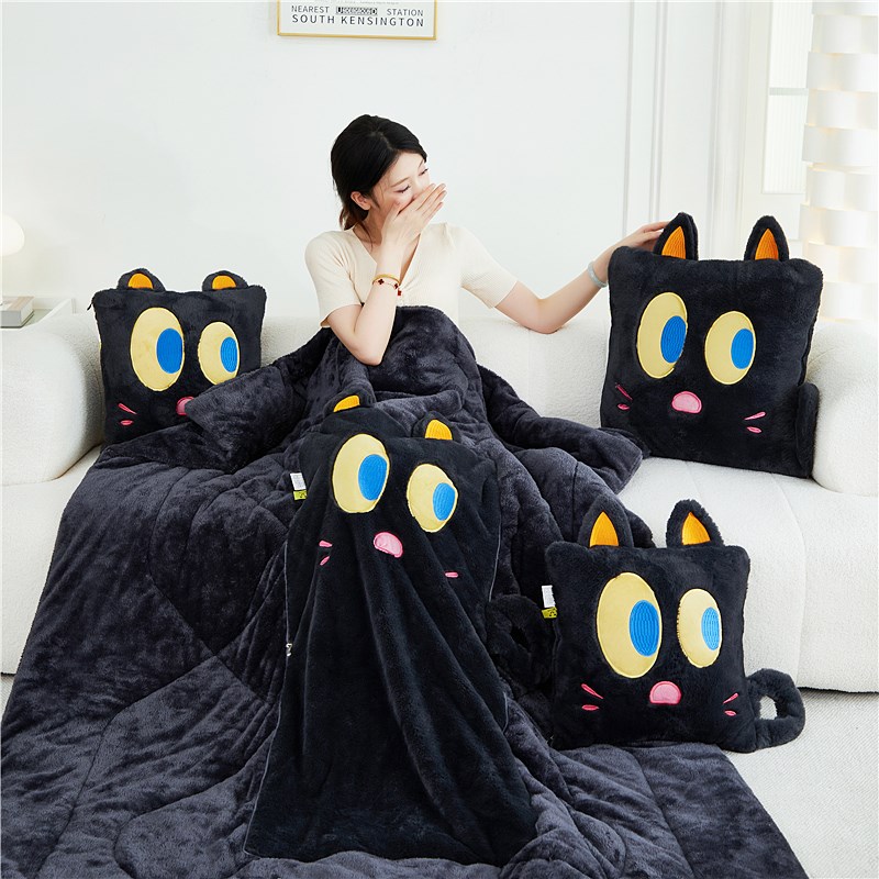 兔毛绒 冬天加厚抱枕被子两用车载折叠午睡毯枕头加绒靠背二合一