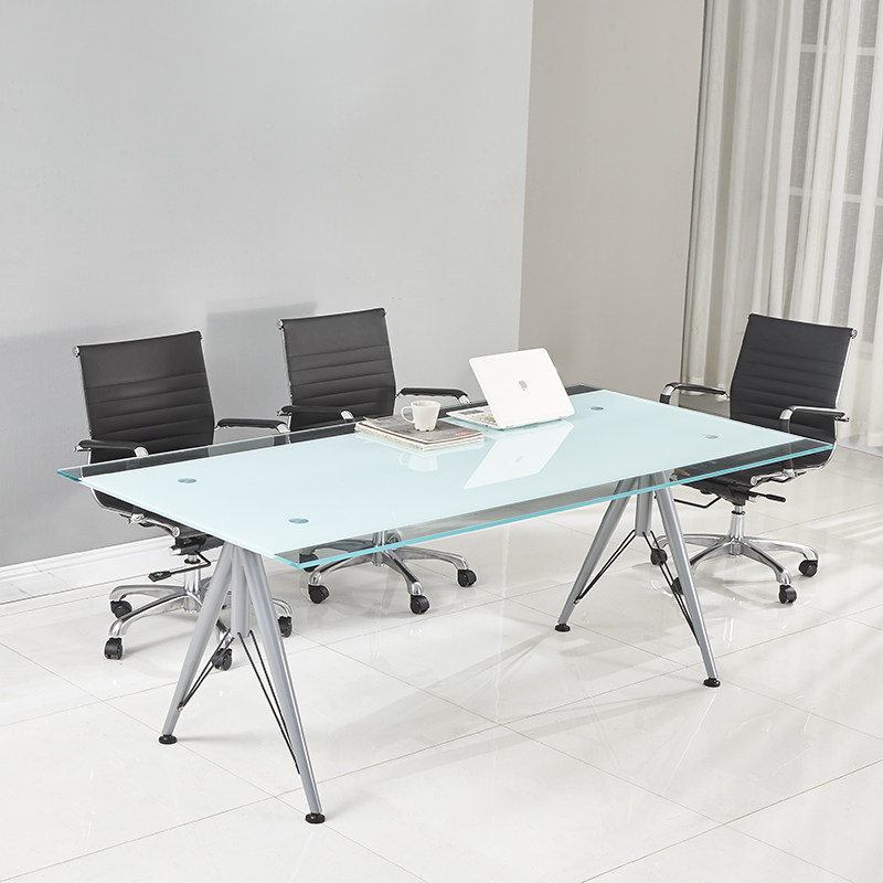 现代办公桌会议桌钢化玻璃洽谈桌条形桌钢架会议台培训桌