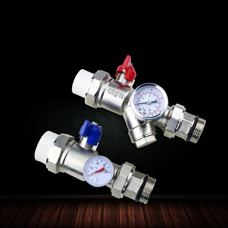 地暖分水器PPR球活接式带压力表门进水回水地热