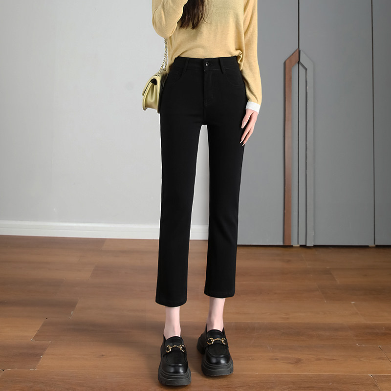 黑色烟管直筒牛仔裤女2025夏季薄款小个子八九分宽松梨形身材显瘦