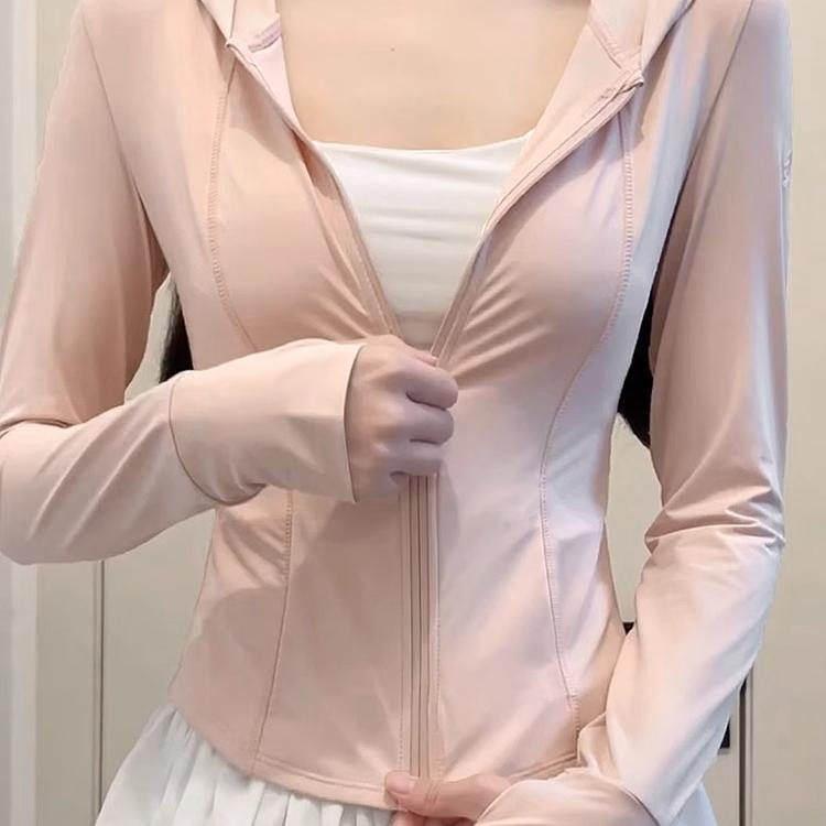粉色冰丝防晒衣女款夏季修身瑜伽服2025新款超薄透气束腰紧身外套