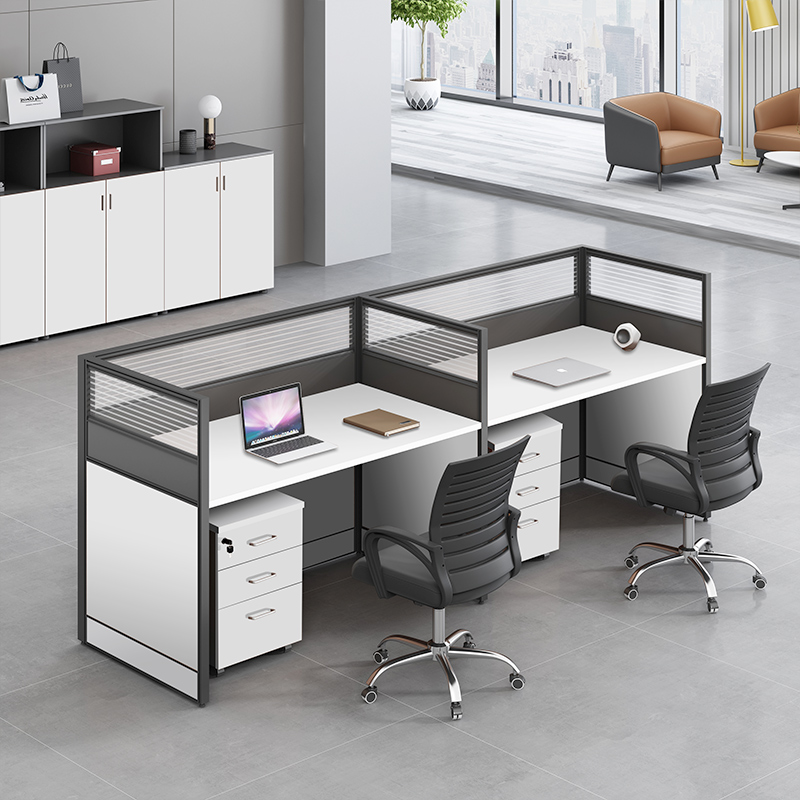 屏风卡位职员工位办公桌人位办公室桌椅暖白色卡座电脑桌