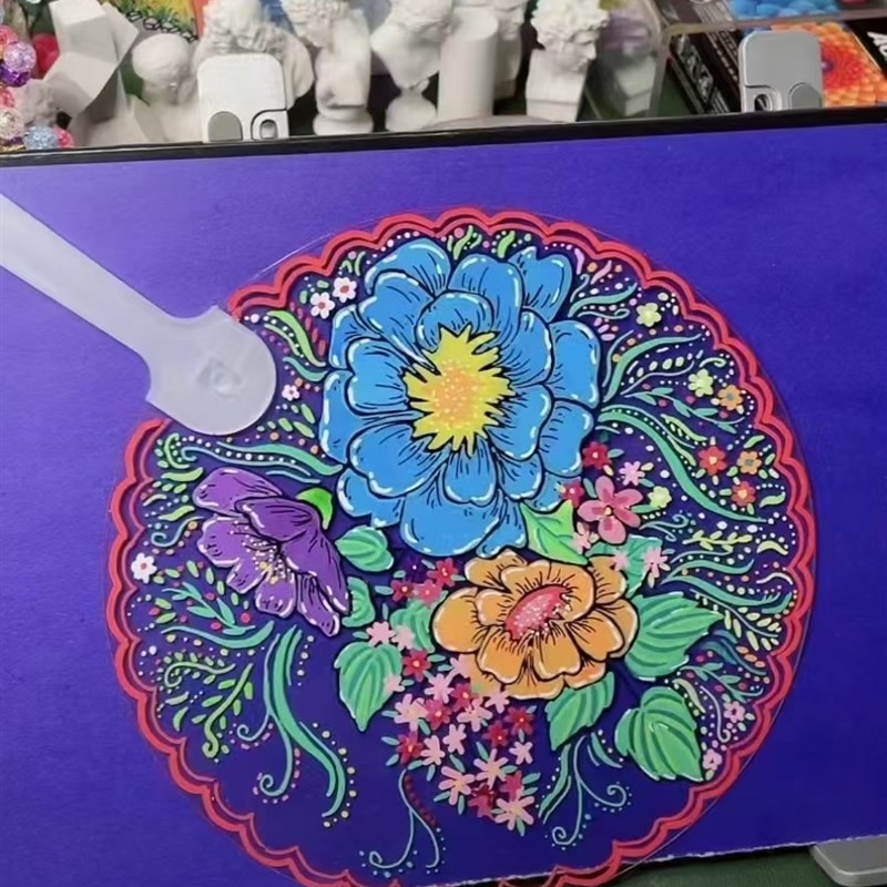 把】扇子全圆形diy手工创意空白手绘材料绘画幼儿园礼品